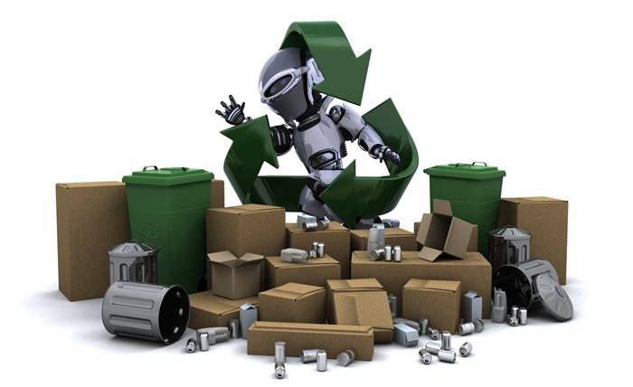 robot with trash recycle symbol 1048 3561